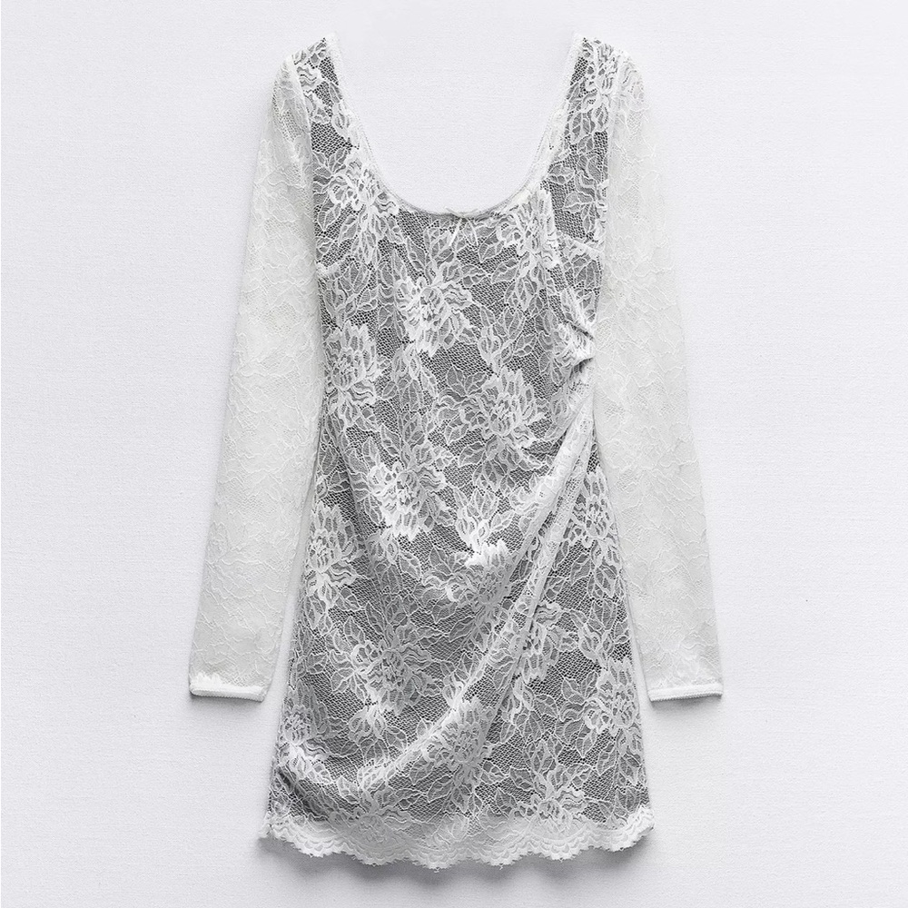 Zara Little Bow lace mini long sleeve mini dress